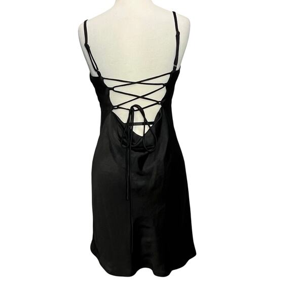 Princess Polly Mini Dress Womens 8 Black Silky Lace Up Back Night Out Flirty - Picture 6 of 15